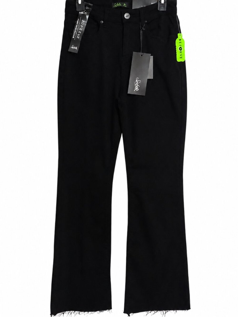 Size 9 black jeans "High Rise Flare" pants, frayed hem. Back to school College